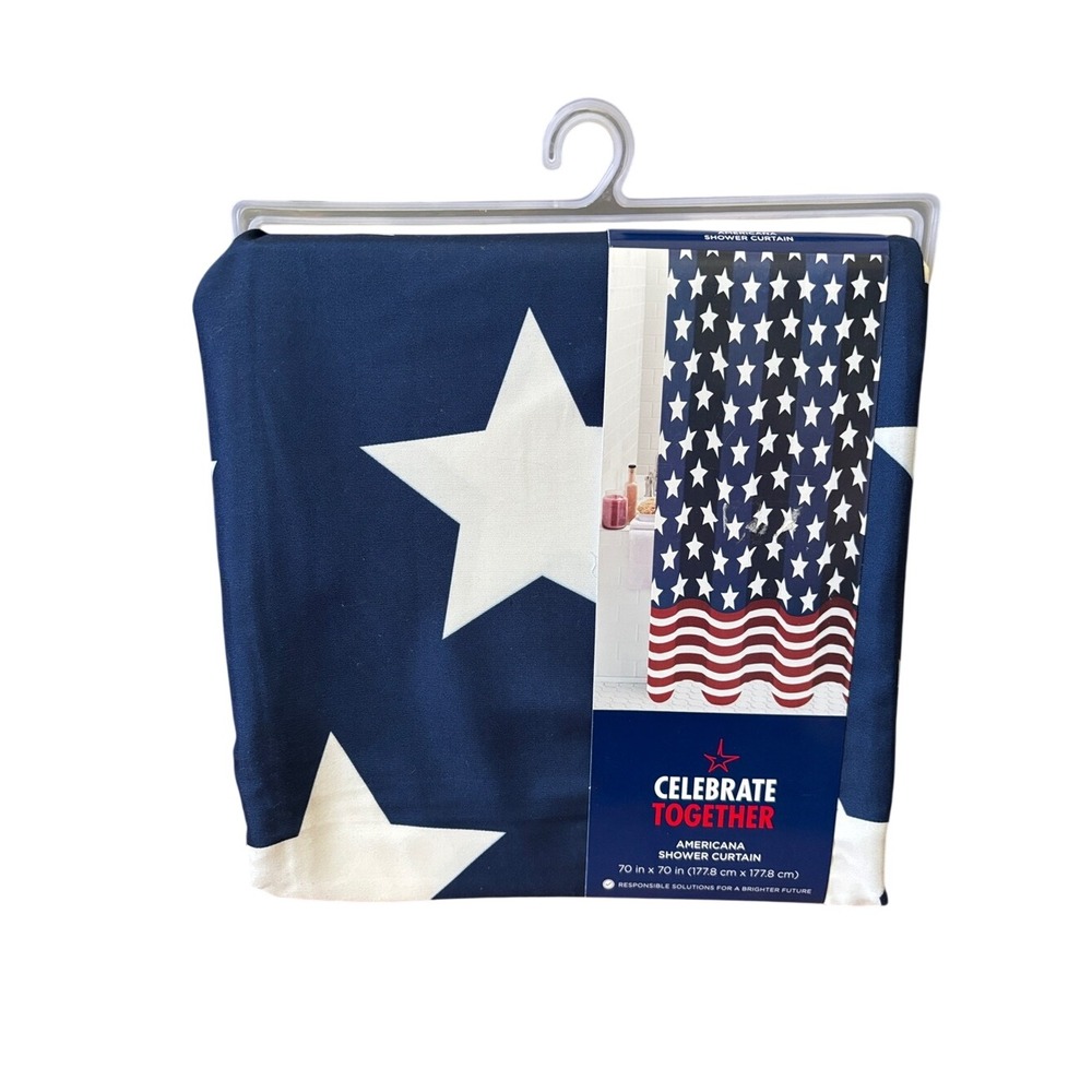 Celebrate Together Americana Star Shower Curtain Fabric Patriotic 70" x 70" NEW